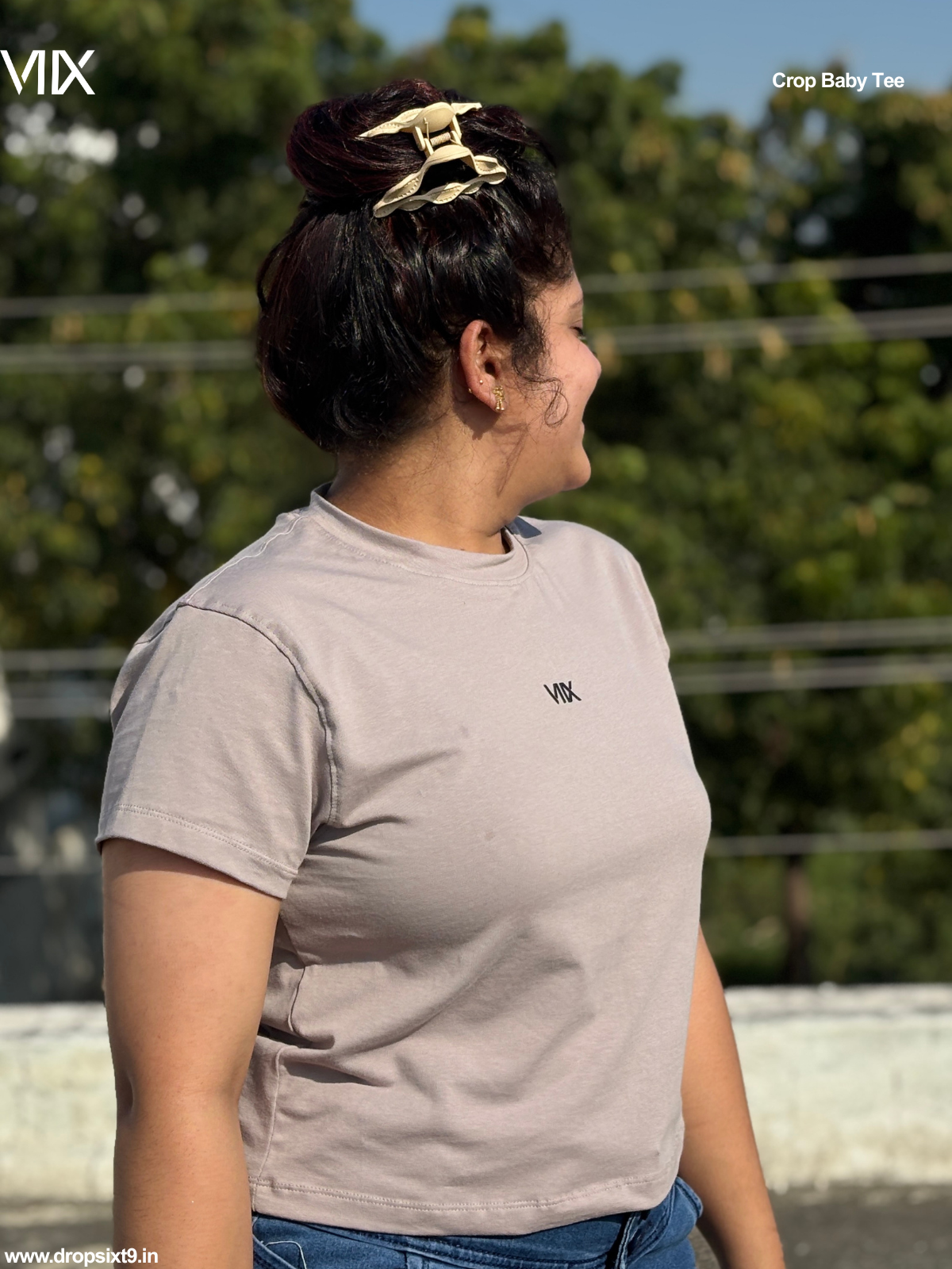 Dropsixt9 Ash Grey Cropped Baby Tee For Women