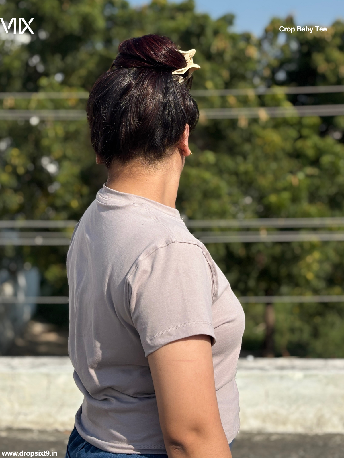 Dropsixt9 Ash Grey Cropped Baby Tee For Women