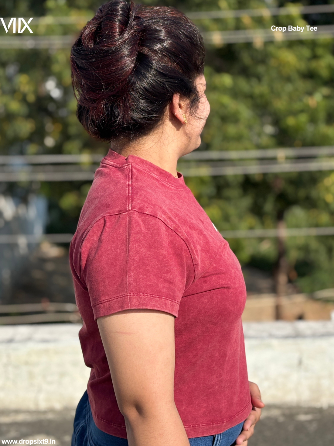 Dropsixt9 Wine Acid washed Cropped Baby Tee For Women