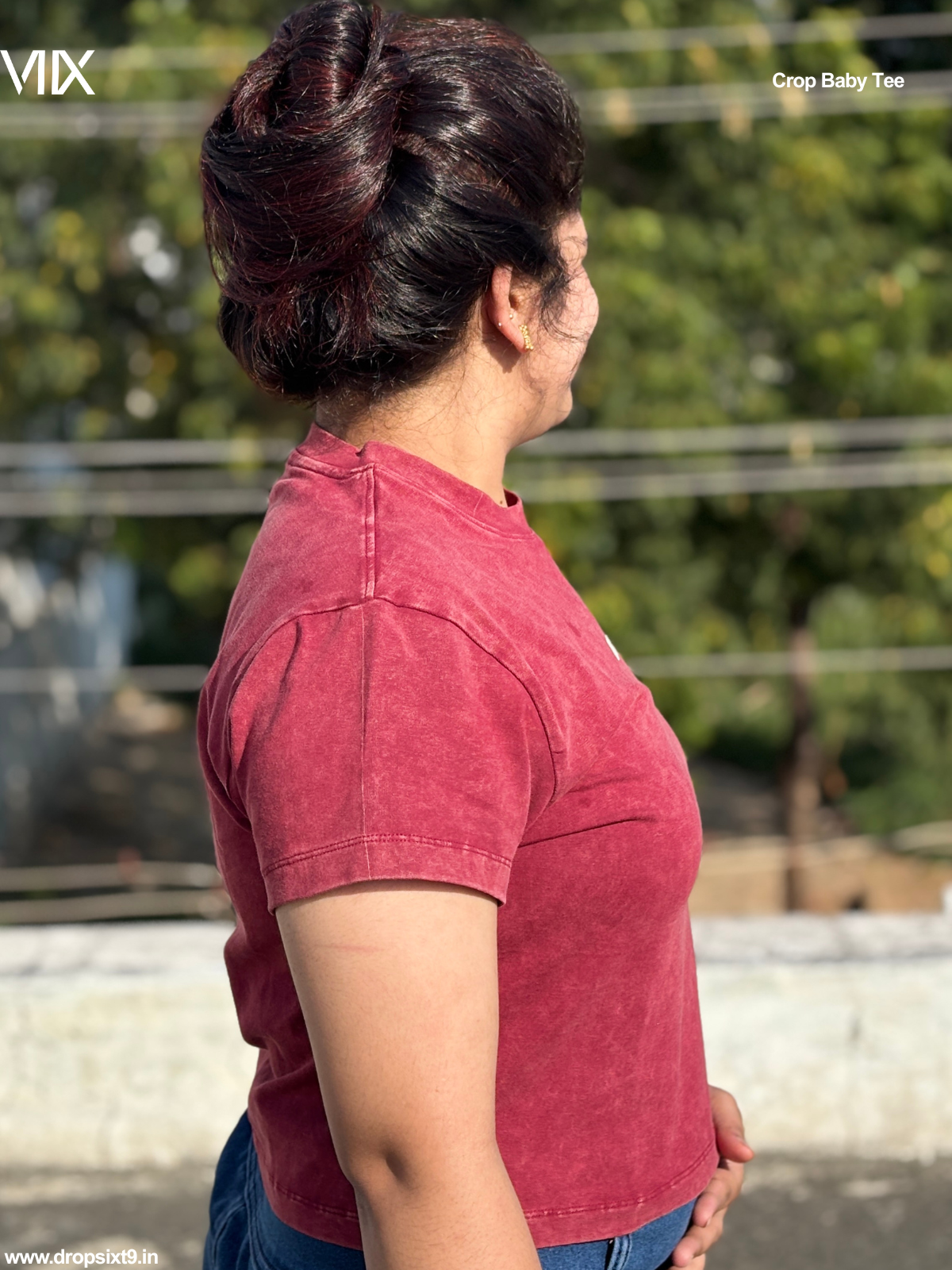 Dropsixt9 Wine Acid washed Cropped Baby Tee For Women