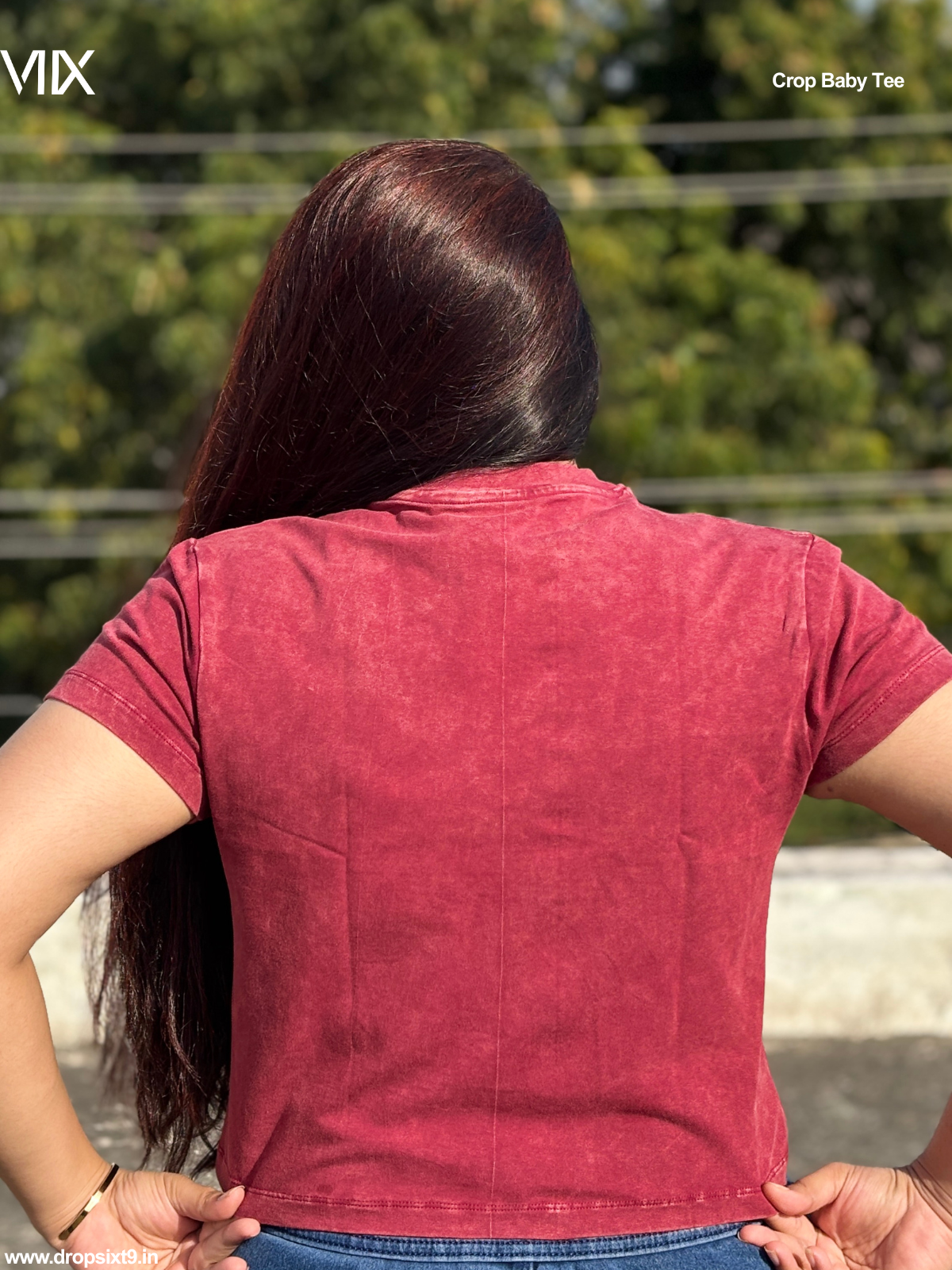 Dropsixt9 Wine Acid washed Cropped Baby Tee For Women