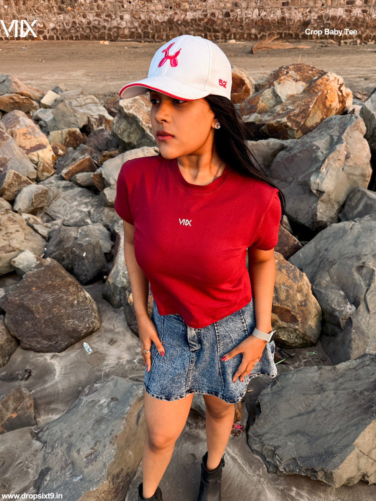 Dropsixt9 Wine Cropped Baby Tee For Women