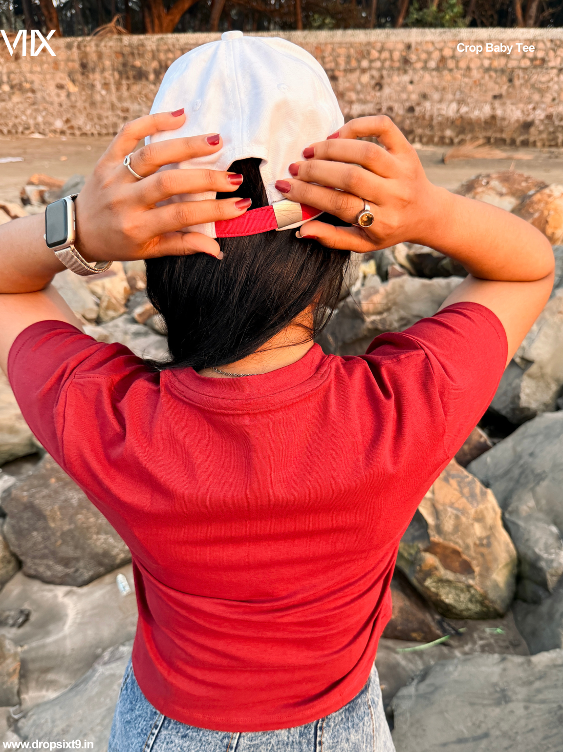 Dropsixt9 Wine Cropped Baby Tee For Women