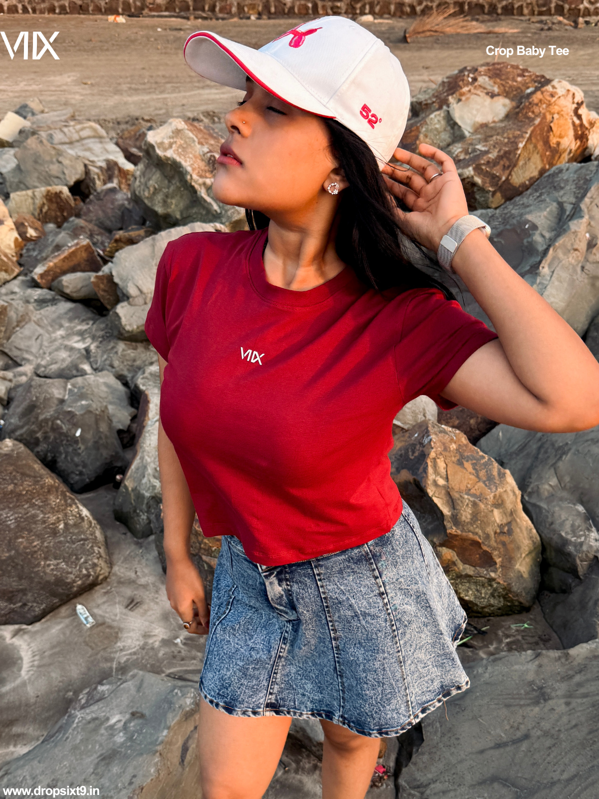 Dropsixt9 Wine Cropped Baby Tee For Women